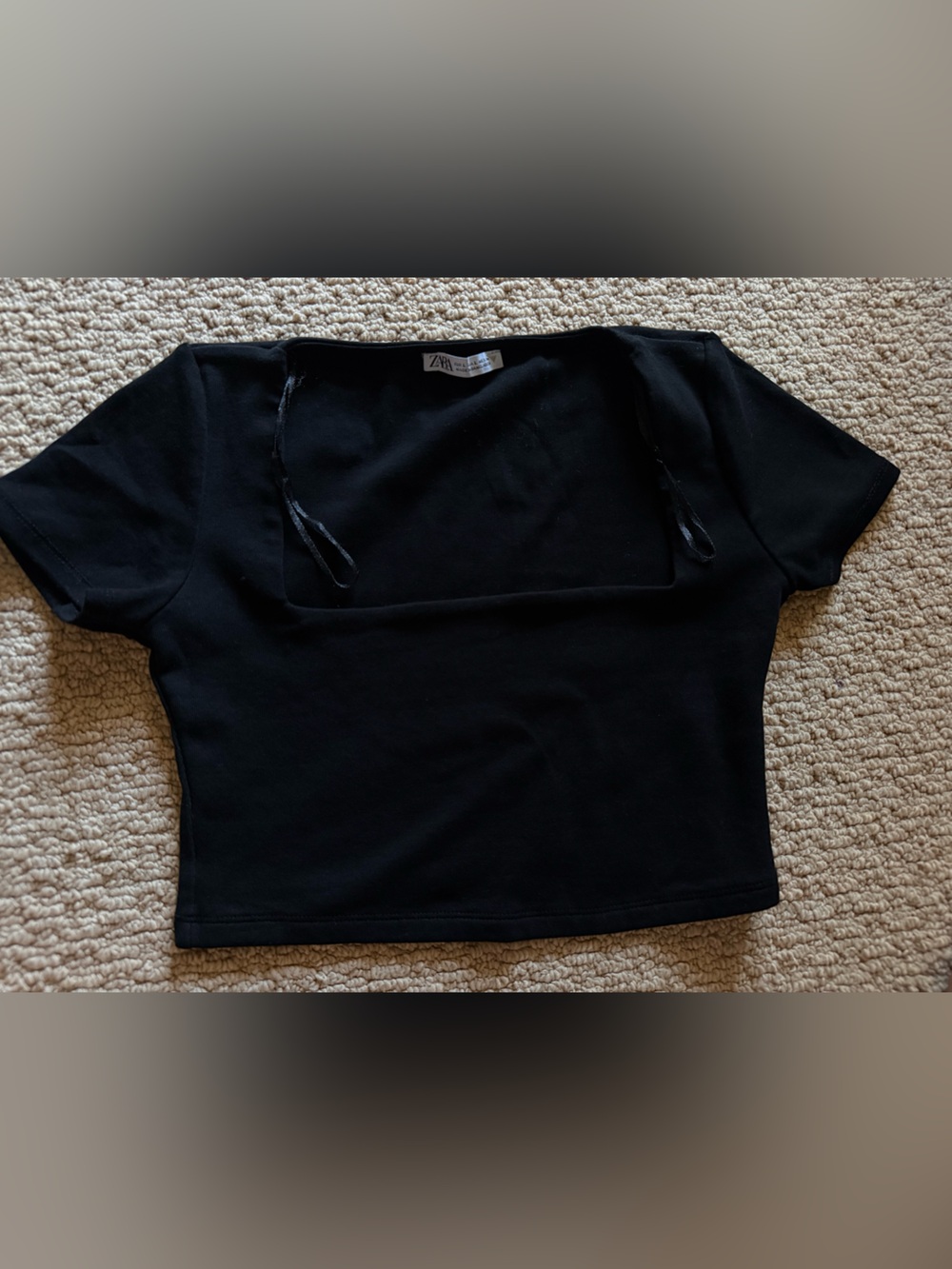 ZARA Black Square-Neck Short Sleeve Crop Top